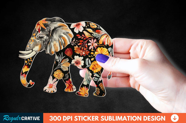 Floral Elephant Sticker Clipart Sublimation Regulrcrative 