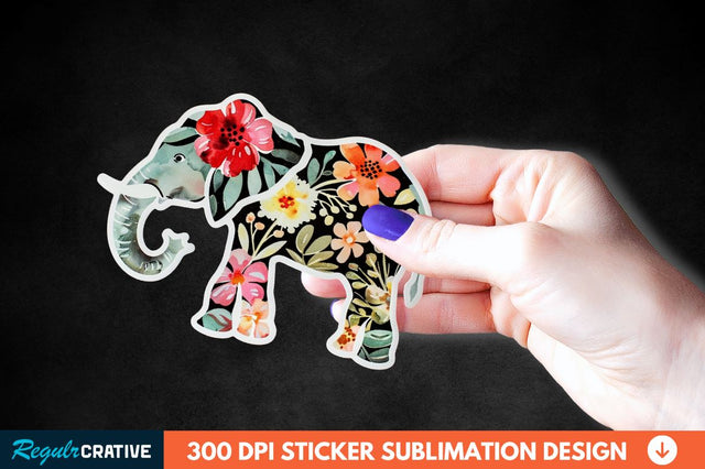 Floral Elephant Sticker Clipart Sublimation Regulrcrative 