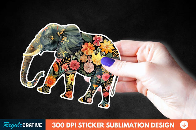 Floral Elephant Sticker Clipart Sublimation Regulrcrative 