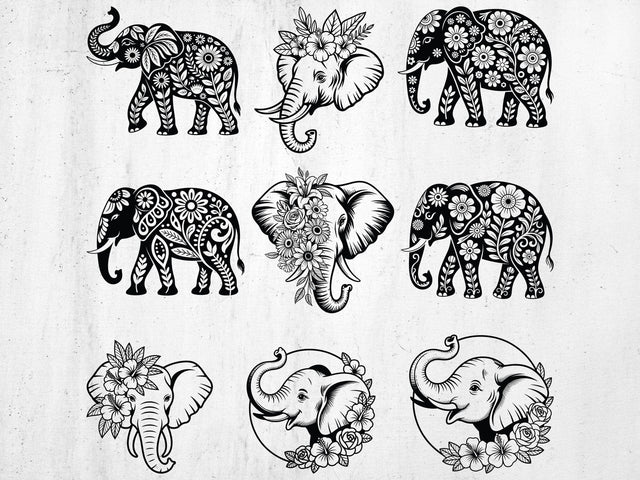 Floral Elephant SVG Bundle, Flower Animal Svg, Cute Animal SVG SVG Creativeart88 