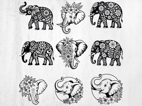 Floral Elephant SVG Bundle, Flower Animal Svg, Cute Animal SVG SVG Creativeart88 