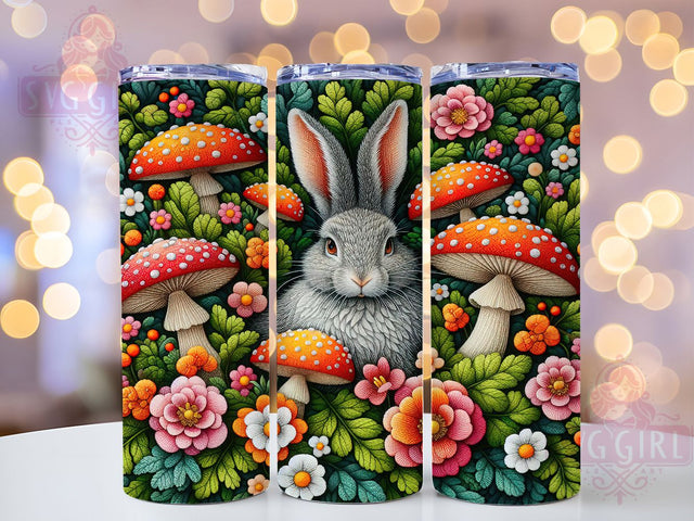 Floral Embroidered Rabbit Tumbler, Embroidery Wrap, 20oz Tumbler Sublimation, Cute Bunny Design, Botanical Animal Sublimation, Spring Woodland Tumbler, Whimsical Nature Wrap Sublimation SvggirlplusArt 
