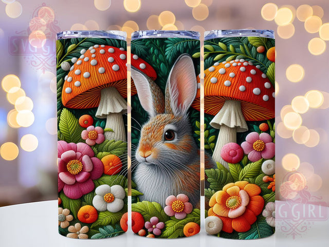 Floral Embroidered Rabbit Tumbler, Embroidery Wrap, 20oz Tumbler Sublimation, Cute Bunny Design, Botanical Animal Sublimation, Spring Woodland Tumbler, Whimsical Nature Wrap Sublimation SvggirlplusArt 