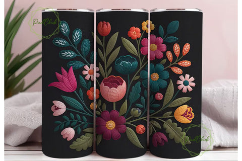 Floral Embroidery 20oz Tumbler Wrap Sublimation PixelChick 