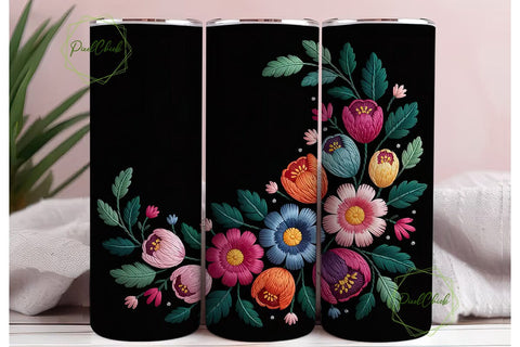 Floral Embroidery 20oz Tumbler Wrap Sublimation PixelChick 