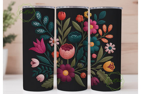 Floral Embroidery 20oz Tumbler Wrap Sublimation PixelChick 