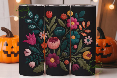 Floral Embroidery 20oz Tumbler Wrap Sublimation PixelChick 