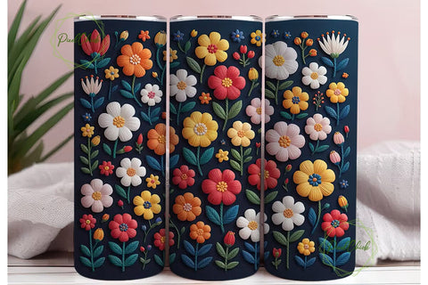 Floral Embroidery 20oz Tumbler Wrap Sublimation PixelChick 
