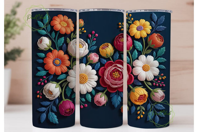 Floral Embroidery 20oz Tumbler Wrap Sublimation PixelChick 