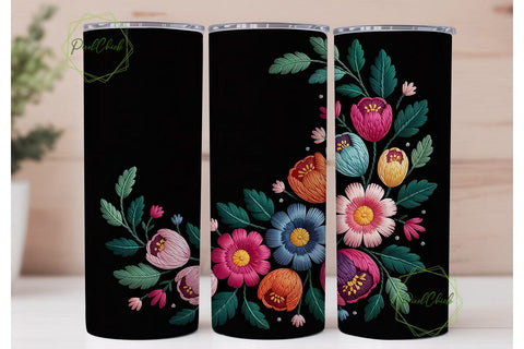 Floral Embroidery 20oz Tumbler Wrap Sublimation PixelChick 