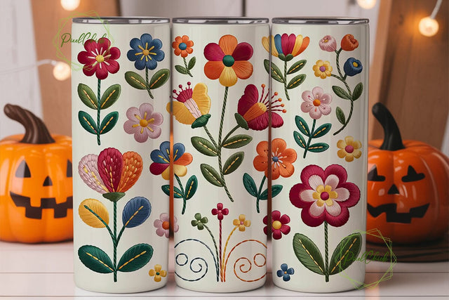 Floral Embroidery 20oz Tumbler Wrap Sublimation PixelChick 