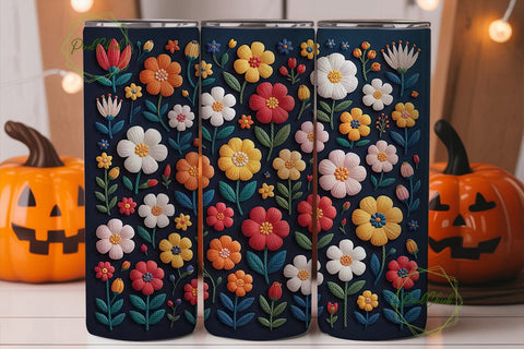 Floral Embroidery 20oz Tumbler Wrap Sublimation PixelChick 