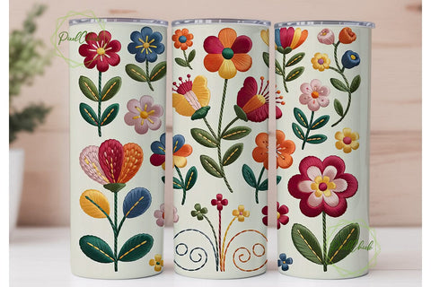 Floral Embroidery 20oz Tumbler Wrap Sublimation PixelChick 