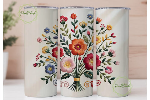 Floral Embroidery 20oz Tumbler Wrap Sublimation PixelChick 