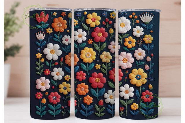 Floral Embroidery 20oz Tumbler Wrap Sublimation PixelChick 