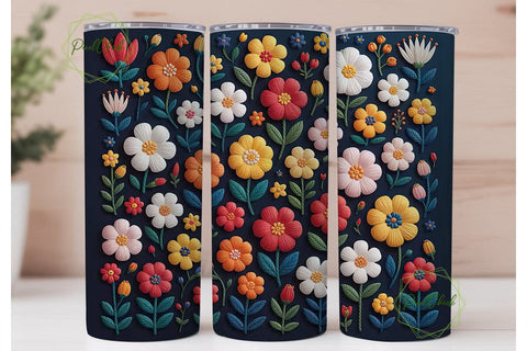 Floral Embroidery 20oz Tumbler Wrap Sublimation PixelChick 