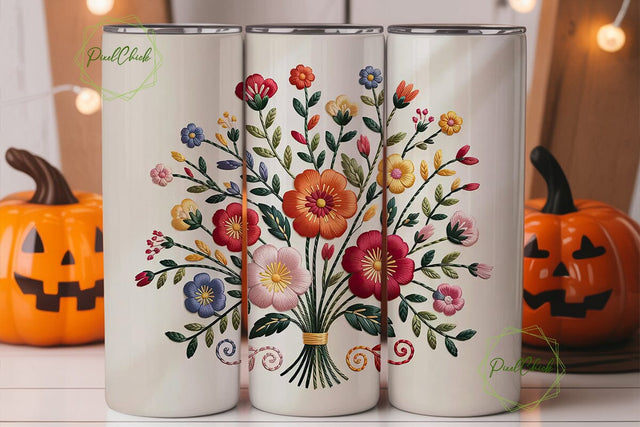Floral Embroidery 20oz Tumbler Wrap Sublimation PixelChick 
