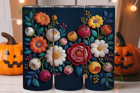 Floral Embroidery 20oz Tumbler Wrap Sublimation PixelChick 