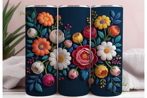 Floral Embroidery 20oz Tumbler Wrap Sublimation PixelChick 