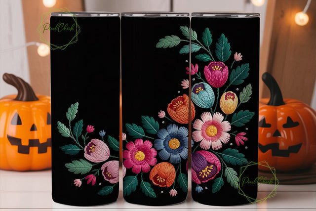 Floral Embroidery 20oz Tumbler Wrap Sublimation PixelChick 