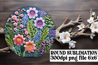 Floral Embroidery Circle Decor - Sublimation, Keychain, Car Coaster Sublimation afrosvg 