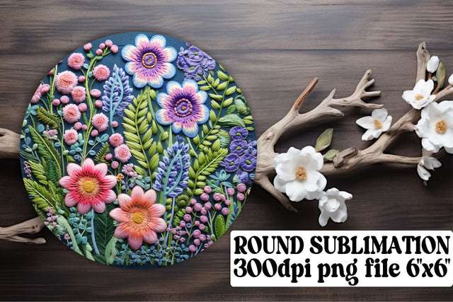 Floral Embroidery Circle Decor - Sublimation, Keychain, Car Coaster Sublimation afrosvg 