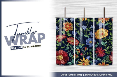 Floral embroidery detailed seamless pattern tumbler png Sublimation Regulrcrative 