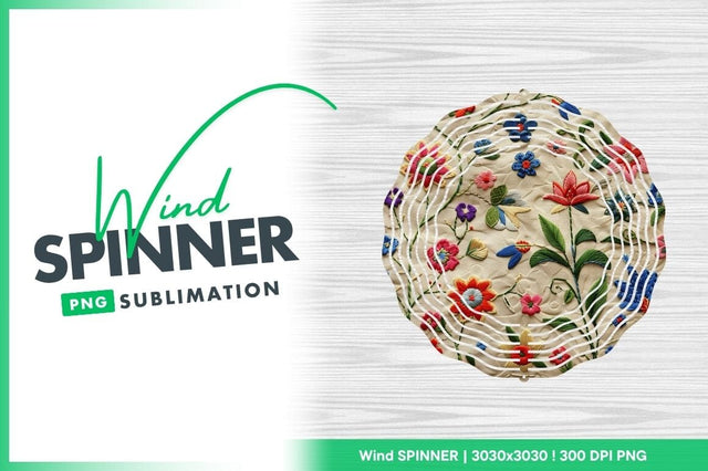 Floral embroidery stitches pattern wind spinner round png Sublimation Regulrcrative 