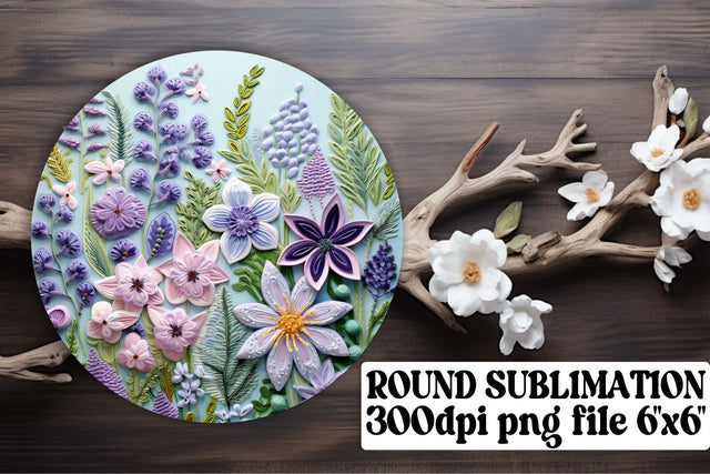 Floral Embroidery Sublimation Elegance - 3D Flowers, Round Ornaments, Circle, Keychain, Car Coaster Sublimation afrosvg 