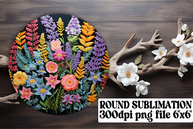 Floral Embroidery Sublimation Trio - Round Ornaments, Circle, Keychain, Car Coaster Sublimation afrosvg 