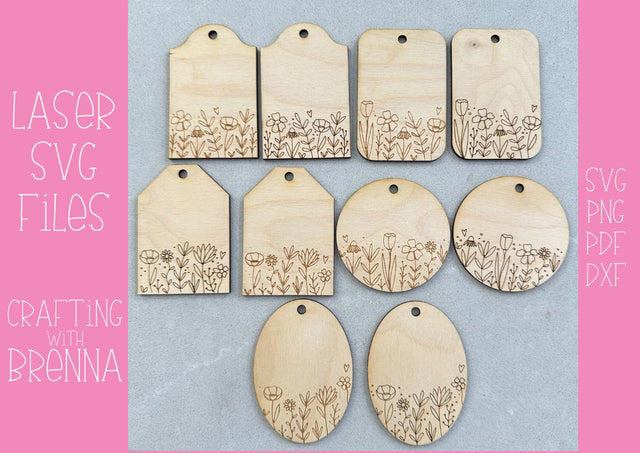 Floral Engraved Ornament Laser SVG, Gift Tag SVG Bundle SVG Crafting With Brenna 