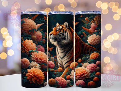 Floral Exotic Jungle Tiger Tumbler, Floral Tiger Tumbler, Exotic Jungle Wrap, Whimsical Tiger Wrap, Vibrant Floral Wrap, Sublimation Design, Trendy Gift Idea Sublimation SvggirlplusArt 