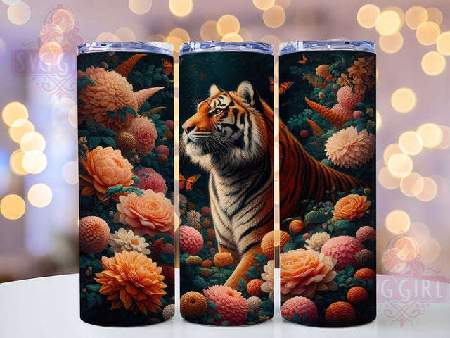 Floral Exotic Jungle Tiger Tumbler, Floral Tiger Tumbler, Exotic Jungle Wrap, Whimsical Tiger Wrap, Vibrant Floral Wrap, Sublimation Design, Trendy Gift Idea Sublimation SvggirlplusArt 