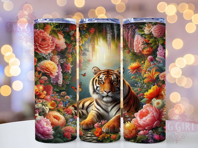 Floral Exotic Jungle Tiger Tumbler, Floral Tiger Tumbler, Exotic Jungle Wrap, Whimsical Tiger Wrap, Vibrant Floral Wrap, Sublimation Design, Trendy Gift Idea Sublimation SvggirlplusArt 