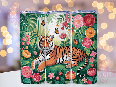Floral Exotic Jungle Tiger Tumbler, Floral Tiger Tumbler, Exotic Jungle Wrap, Whimsical Tiger Wrap, Vibrant Floral Wrap, Sublimation Design, Trendy Gift Idea Sublimation SvggirlplusArt 