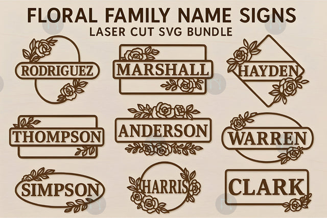 Floral Family Name Signs Laser Cut SVG Bundle SVG MD JOYNAL ABDIN 
