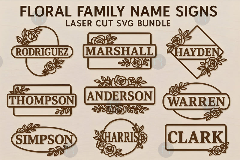 Floral Family Name Signs Laser Cut SVG Bundle SVG MD JOYNAL ABDIN 