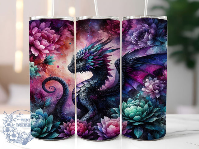 Floral Fantasy Dragon Tumbler, Alcohol Ink Tumbler, Floral Dragon Png, 20oz Skinny Tumbler, Fantasy Tumbler Wrap, Dragon Tumbler Design, Sublimation Download Sublimation ToriDesigns 