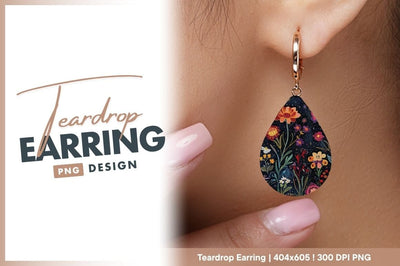Floral fantasy on dark background teardrop earring png Sublimation Regulrcrative 