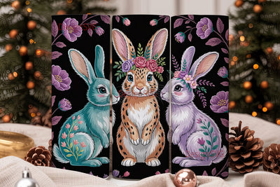 Floral Fantasy Rabbits 20oz Tumbler Wrap Sublimation DesignSVG 