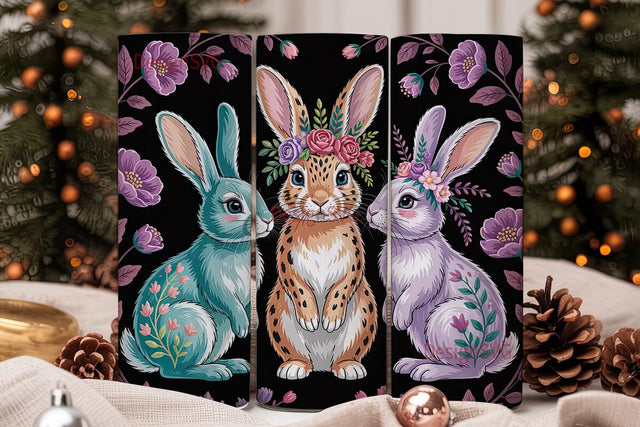 Floral Fantasy Rabbits 20oz Tumbler Wrap Sublimation DesignSVG 