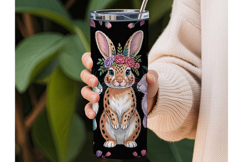Floral Fantasy Rabbits 20oz Tumbler Wrap Sublimation DesignSVG 