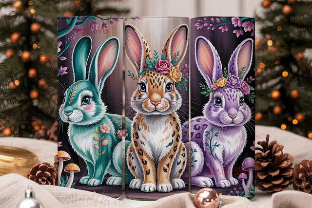 Floral Fantasy Rabbits 20oz Tumbler Wrap Sublimation DesignSVG 