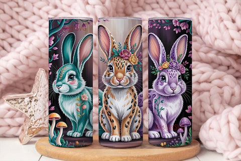 Floral Fantasy Rabbits 20oz Tumbler Wrap Sublimation DesignSVG 