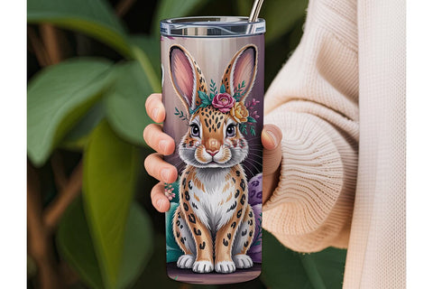 Floral Fantasy Rabbits 20oz Tumbler Wrap Sublimation DesignSVG 