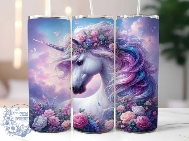 Floral Fantasy Unicorn Tumbler Wrap, Floral Unicorn Design, Fantasy Horse Mug, Whimsical Tumbler Cup, Magical Creature Wrap, Enchanted Flower Tumbler, Sublimation Tumbler Wrap Sublimation ToriDesigns 