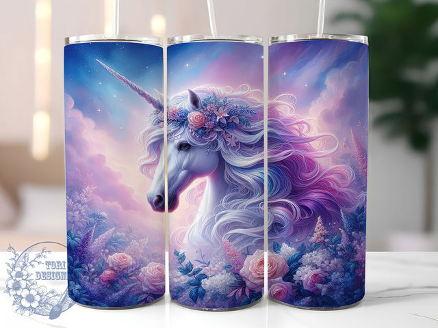 Floral Fantasy Unicorn Tumbler Wrap, Floral Unicorn Design, Fantasy Horse Mug, Whimsical Tumbler Cup, Magical Creature Wrap, Enchanted Flower Tumbler, Sublimation Tumbler Wrap Sublimation ToriDesigns 