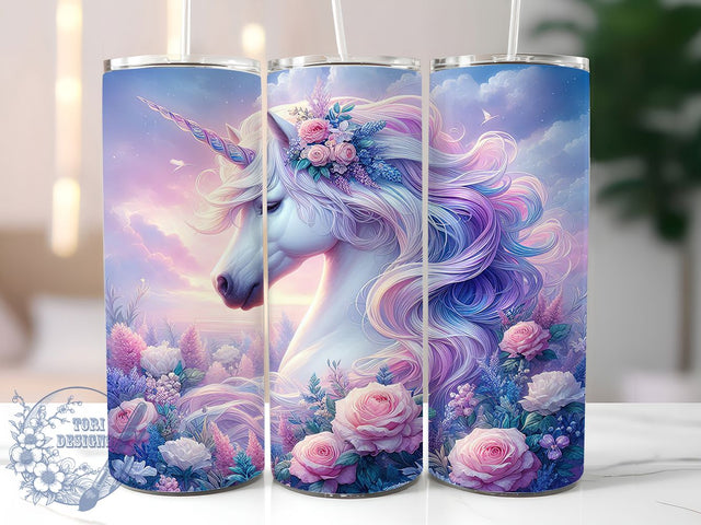 Floral Fantasy Unicorn Tumbler Wrap, Floral Unicorn Design, Fantasy Horse Mug, Whimsical Tumbler Cup, Magical Creature Wrap, Enchanted Flower Tumbler, Sublimation Tumbler Wrap Sublimation ToriDesigns 