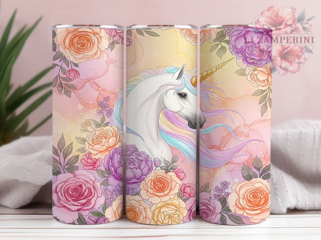 Floral Fantasy Unicorn Tumbler Wrap, Floral Unicorn Tumbler, 3D Unicorn Design, Fantasy Tumbler Wrap, Magical Horse Cup, Whimsical Tumbler Mug, Sublimation Tumbler Wrap Sublimation Li Zamperini 