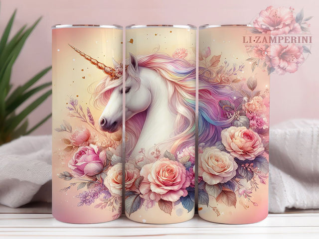 Floral Fantasy Unicorn Tumbler Wrap, Floral Unicorn Tumbler, 3D Unicorn Design, Fantasy Tumbler Wrap, Magical Horse Cup, Whimsical Tumbler Mug, Sublimation Tumbler Wrap Sublimation Li Zamperini 